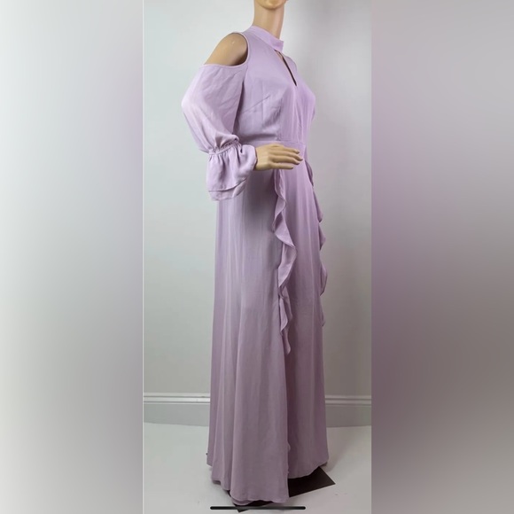 Long Sleeve Ruffle Cold Shoulder Lavender Maxi Dress - Picture 3 of 13